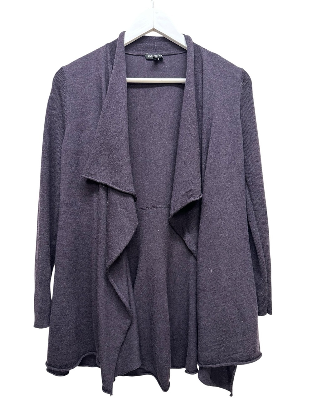 Eileen Fisher Woman's Open Front Cardigan 100% Merino Wool Size PM Maroon Plum